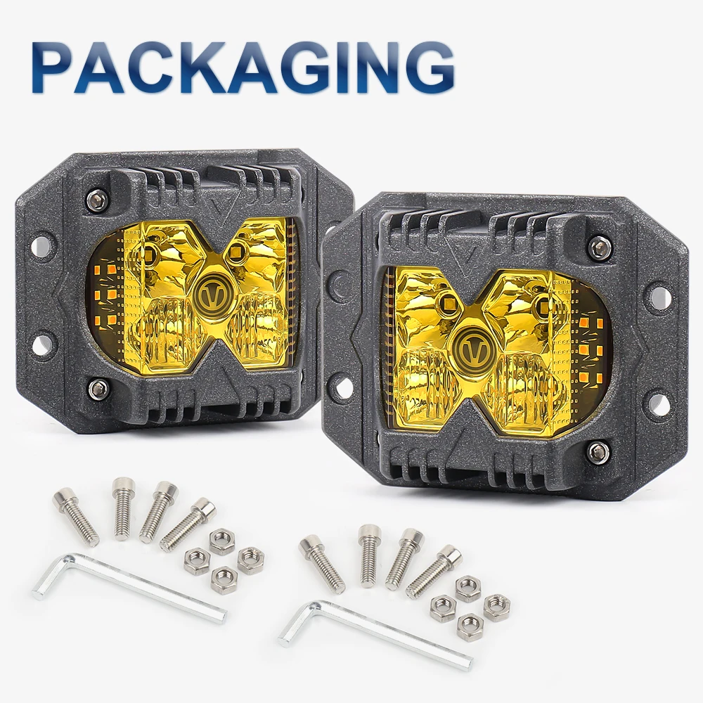 

MOVOTOR светодиодсветодиодный подсветки с утапливаемым креплением 2 шт. фары дальнего света супер яркие белые янтарные противотуманные фасветильник для внедорожника бампер для грузовика лодки