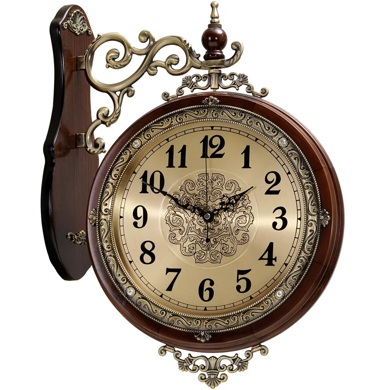

Wall Clock Living Room American Double Wall Clock Creative European Metal Mute Wood Art Decorative Clocks Fashion 50wc004