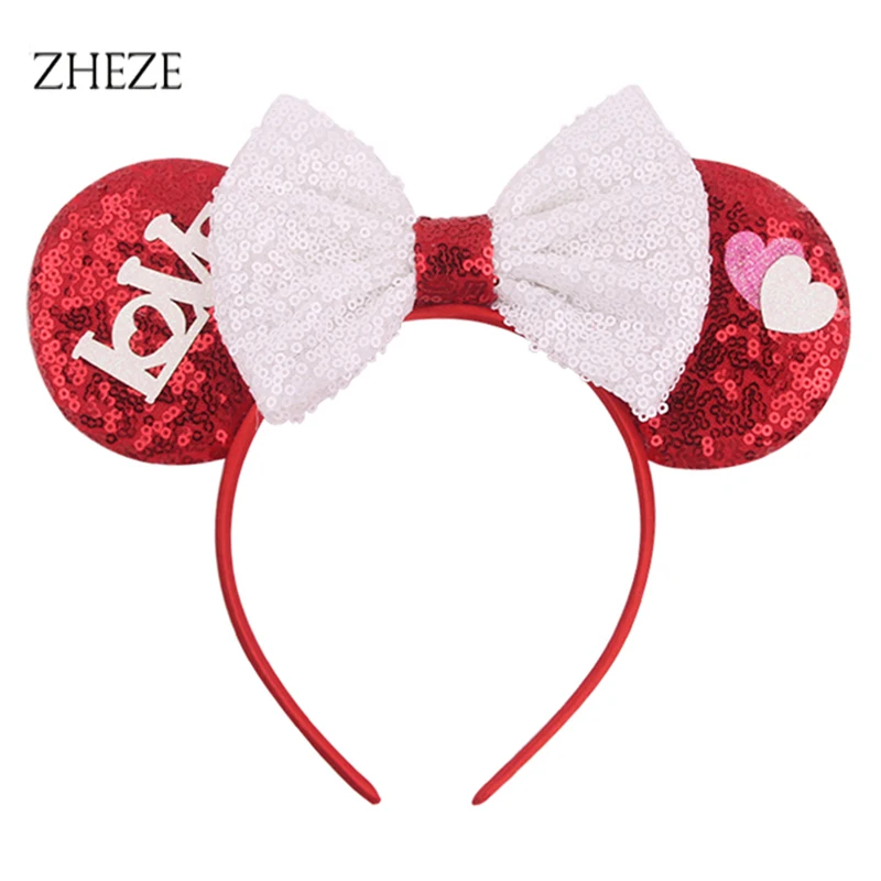 

Valentine's Day Mouse Ears Headband Women 5'' Sequin Bow Hairband Girls DIY Festival Hair Accessories 2021 New Head Band Mujer