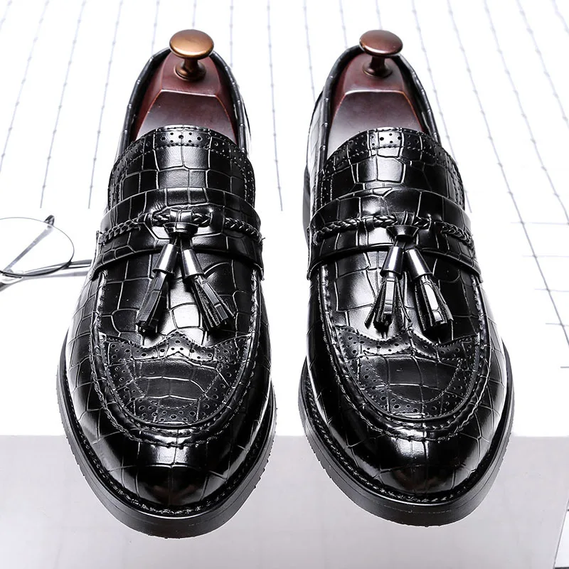 Мужские Кожаные броги без застежки черные винтажные лоферы в британском стиле