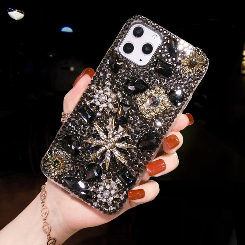 

Suitable for Bling Diamond Rhinestone Gem Flower Pearl Case For Samsung Galaxy S21 S20 Ultra S21FE S10 Note 20 Plus