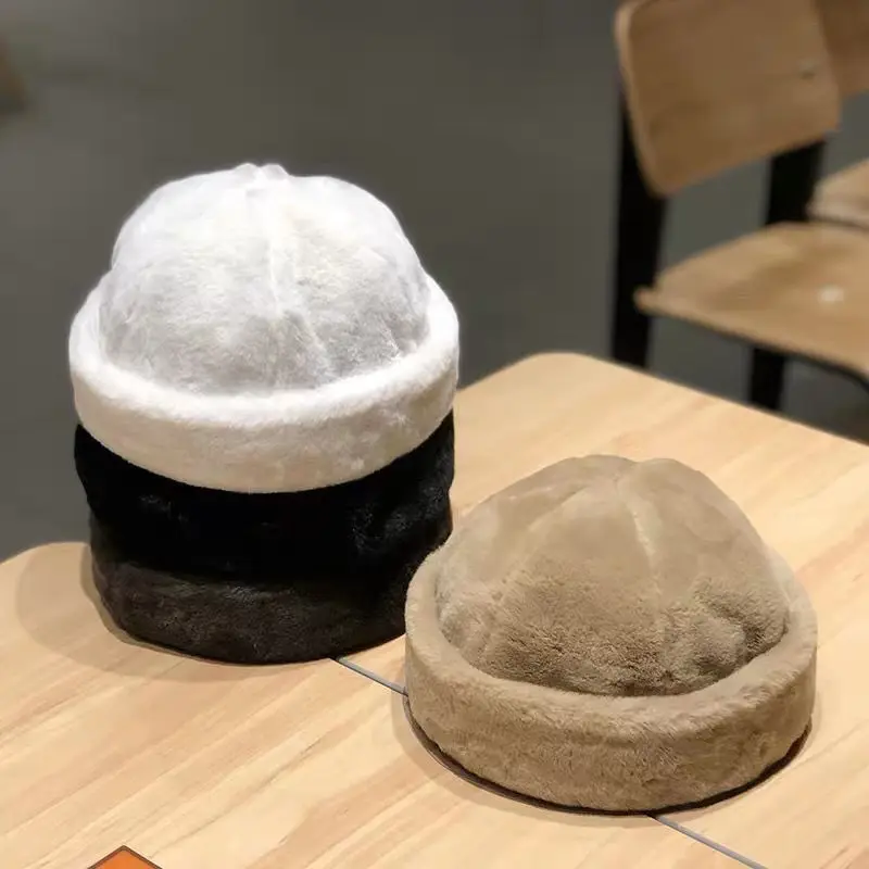 

Autumn Winter Korea Design Soft Rabbit Fur Women Plush Warm Landlord Hat Melon Hat Winter Hat Beret Female
