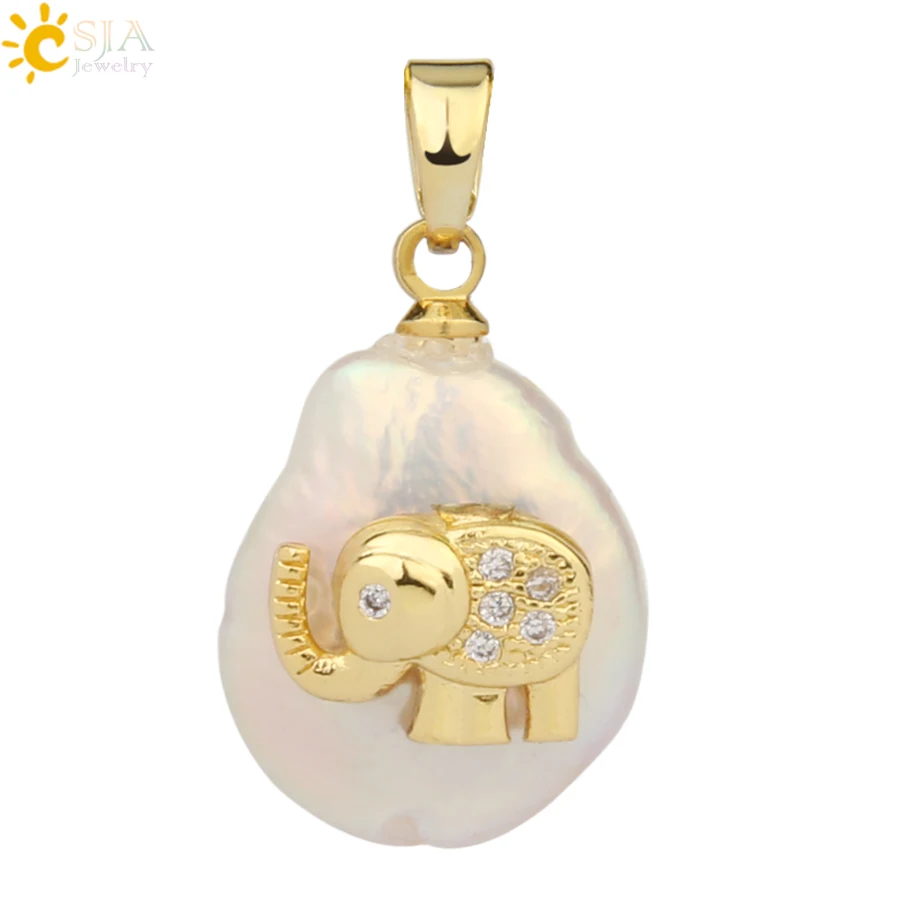 Pendant-G Csja кулон из пресноводного жемчуга крыло животное слон сова кролик растение кактус Подвески ожерелье со стразами для женщин Девушка G216 - Окраска металла: Pendant-G