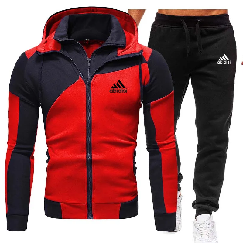 

2021 Winter New Men's Printed Hoodie Fleece Zipper Sweatshirt Casual Sports Trousers Men's Sportswear Suit