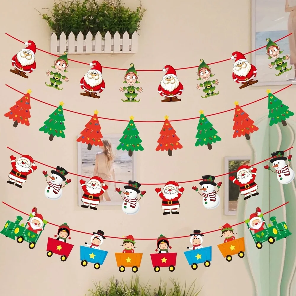 

3 м гирлянда, рождественские баннеры, баннер Санта-Клаус, снеговик, лось, флаг, Рождественские елки, баннеры, декор 2022, Рождественский Декор д...