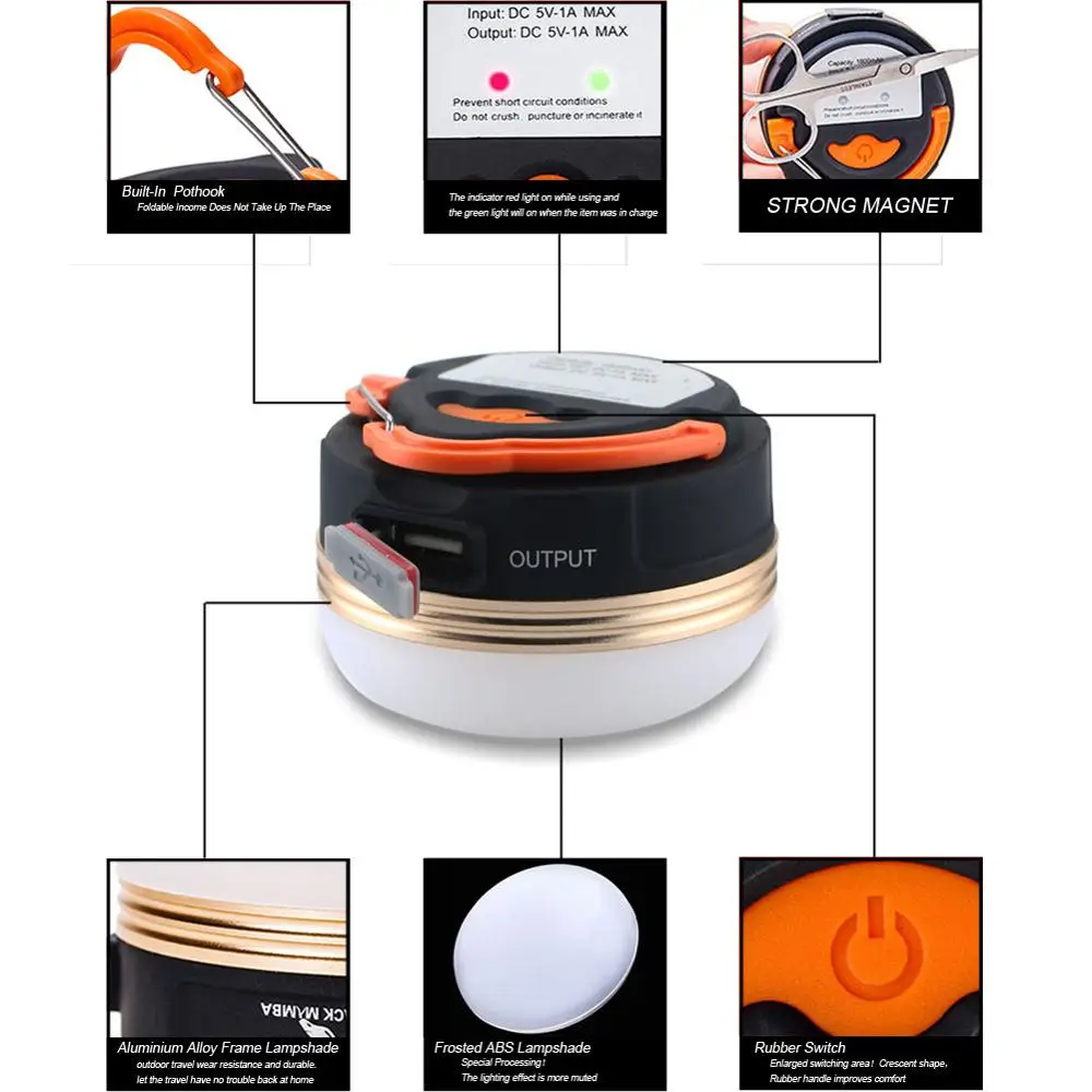 Портативный светильник светодиодный золотой для кемпинга USB перезаряжаемый 300LM3W