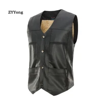 winter vest coat men add cashmere thicken leather single breasted herringbone slim fitted suit waistcoat black jacket clothing
