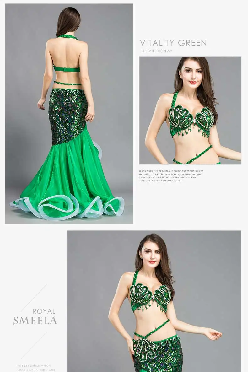 Профессиональный Bellydance сценический костюм набор костюма для танца живота Павлин блестки красивая сексуальная одежда для танца живота