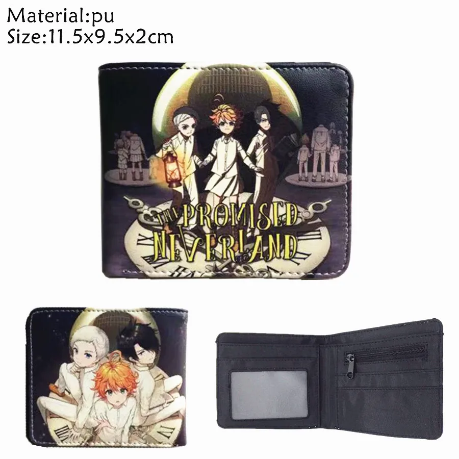 

Anime The Promised Neverland Wallet Leather Cartoon Short Photo Card Holder PU Layers Boys Girls Coin Pocket Print Purse Gift