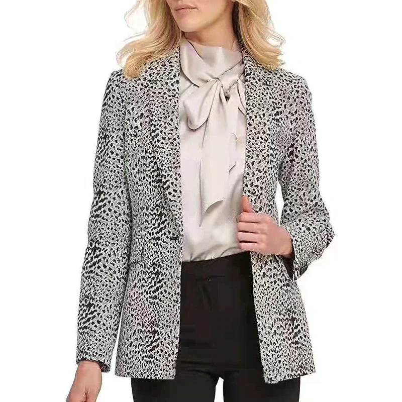 

Fashion Trend Women Lapel Leopard Print Long Sleeves Suit Jacket Elegant Fall Winter Office Casual Lady Cardigan Coat Streetwear