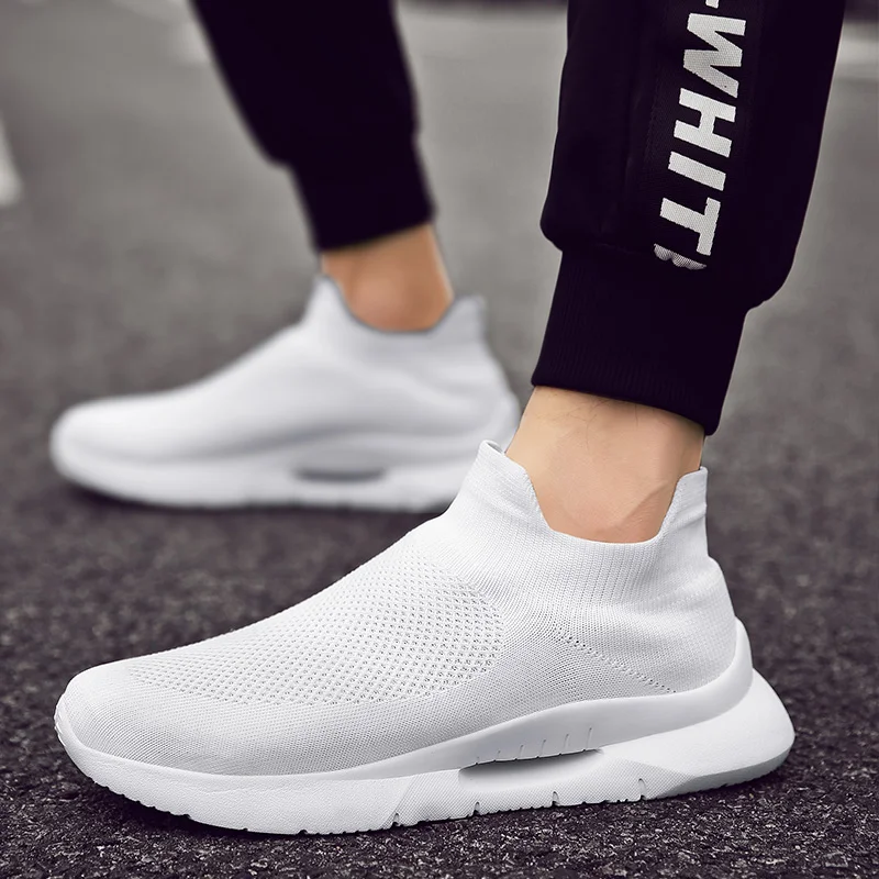 

Summer White Mens Sneakers for Boys Stretch Knit Shoes Men Mesh Breathable Sport Athlete Shoes Male Casual Soft Walking Shoes