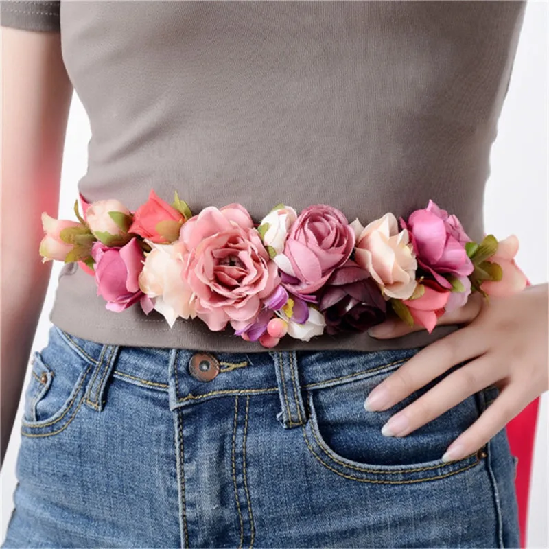 IMIXLOT Charm Elegant Flowers Belt for Women Girls Wedding Party Waistband Fabric Elastic Belt Accessories
