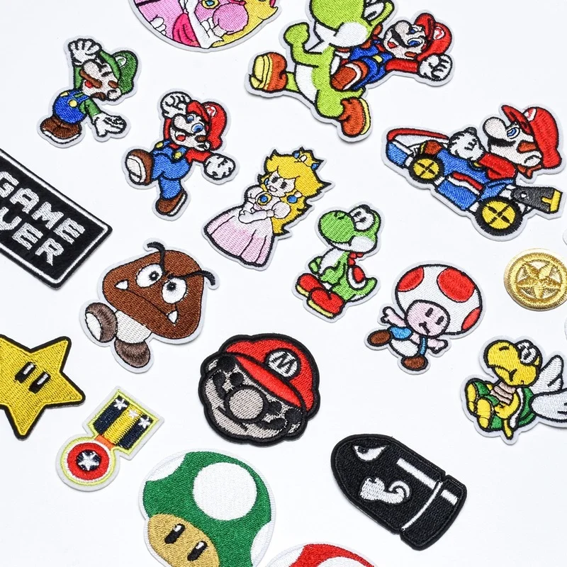 Pegatinas de tela de dibujos animados de Super MARIO Bros, adhesivos para ropa, parches decorativos, se pueden coser y planchar, 1 Uds.-2