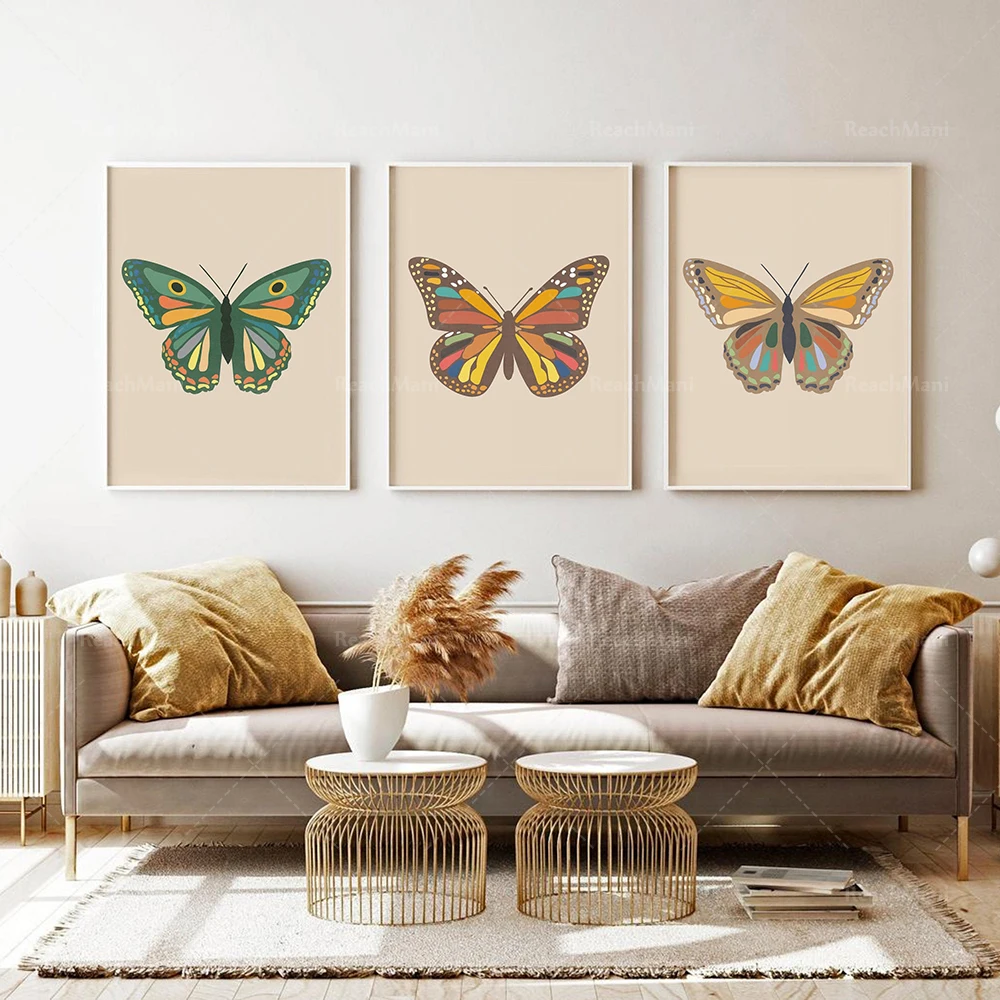 

Bohemian butterfly prints 3 piece set, abstract butterfly printable wall art, gallery wall set neutral wall art boho decorative