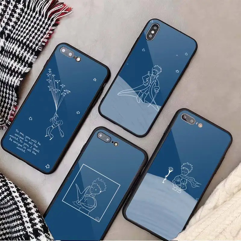 

French cartoon Little Prince blue Phone Case Tempered glass For iphone 6 7 8 plus X XS XR 11 12 13 PRO MAX mini