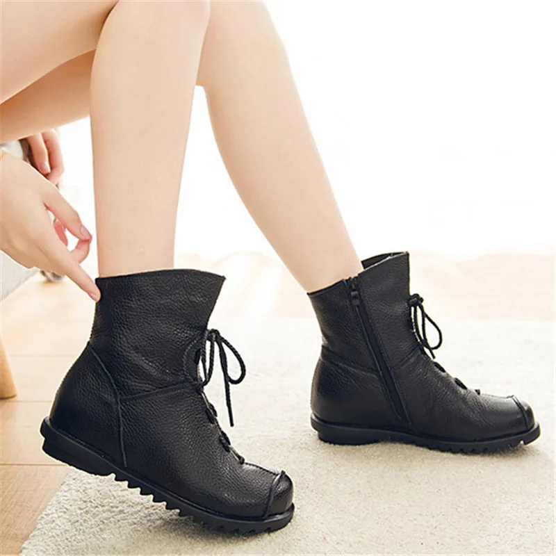 UPUPER Genuine Leather Women's Shoes Handmade Moccasins Shoes Women Booties High Quality Winter Shoes Warm Leather Ankle Boots