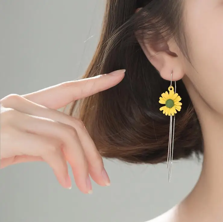 

Flower Tassel Earrings 100% 925 Sterling Silver Drop Earrings Silver Jewelry