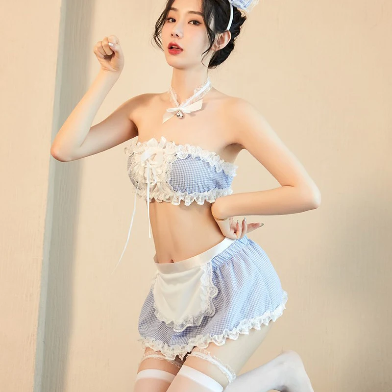 

Сексуальный фартук, женский летний костюм горничной, кружевной комбинированный кружевной нагрудный костюм, женский костюм из двух предмет...