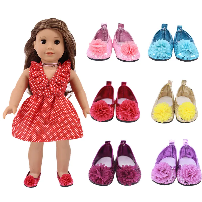Обувь для кукол 7 см, модная повседневная обувь на плоской подошве с блестками, fFowers, одежда для американских кукол 18 дюймов, аксессуары, игру...