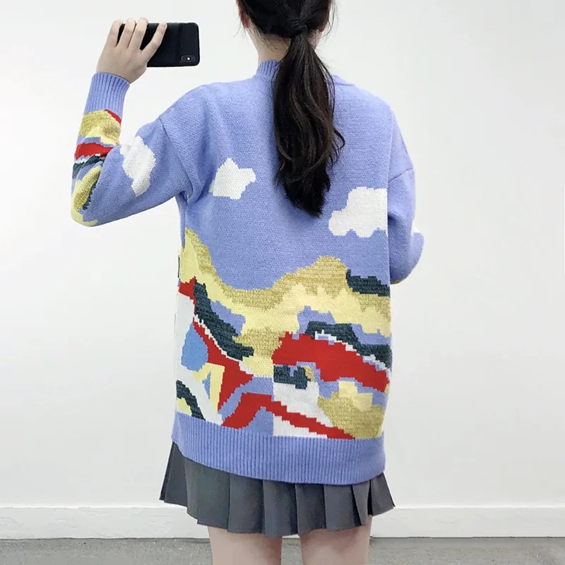 Женский жаккардовый свитер Lazy Oaf свободный толстый вязаный с 3D крючком жираф