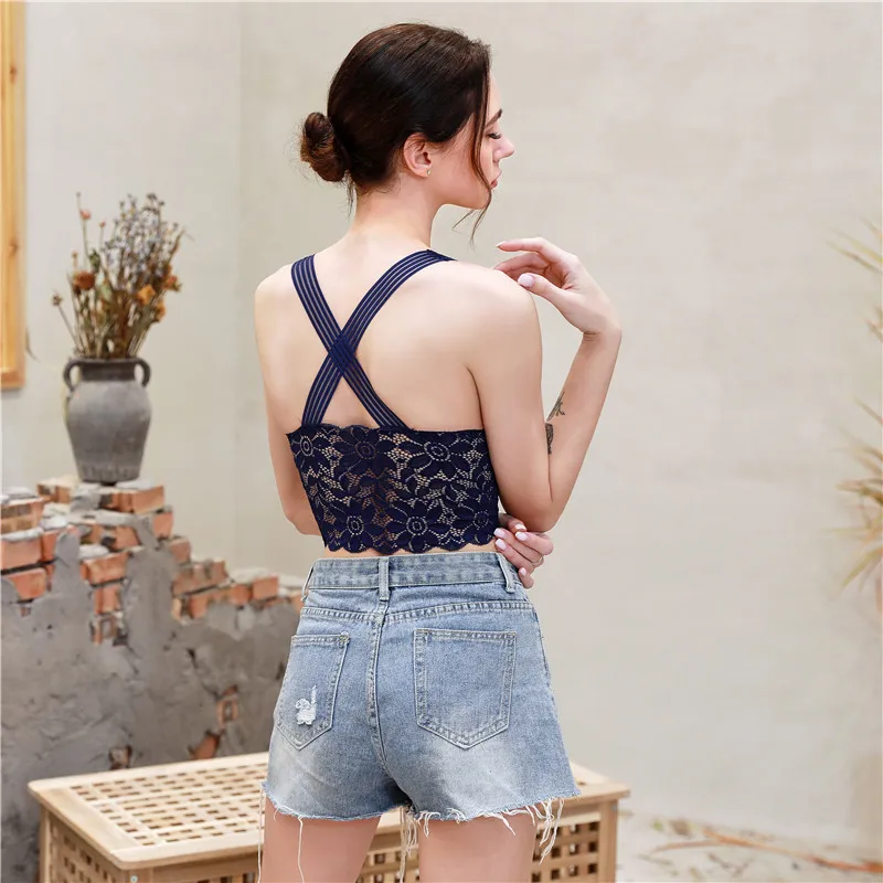 

Sexy Women White Lace Lingerie Femme Seamless Wireless Bra French Style Bralette Seamless Deep V Lace Bras