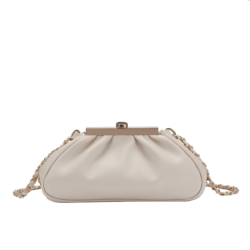 

Chain PU Leather Ruched Crossbody Baguette Bags for Women 2021 Designer Female Shoulder Clutch Bag