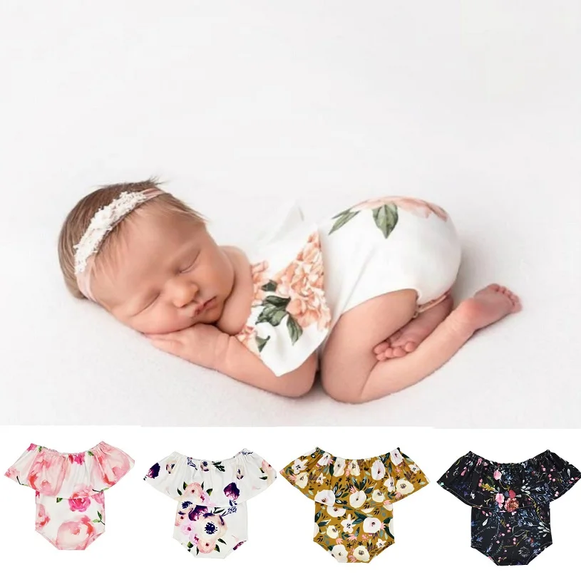 Pelele sin mangas con hombros descubiertos para reci&eacute;n nacida, traje de beb&eacute;, Color floral, accesorios de fotograf&iacute;a-0