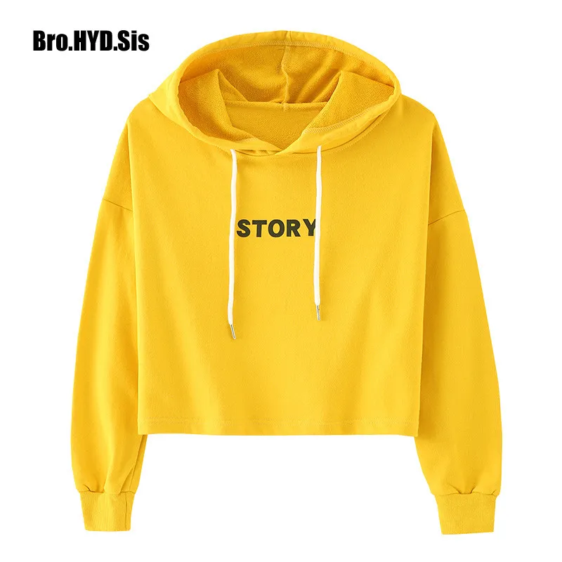 

Letters Print Crop Tops Women Hoodie Pullovers Cropped Hooded Sweatshirts 2020 Fashion Cotton Long Sleeve Teen Clothes Asia Size