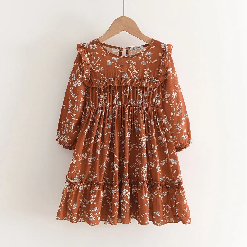 

Женское осеннее платье с длинным рукавом, цветочным принтом и рукавами-фонариками