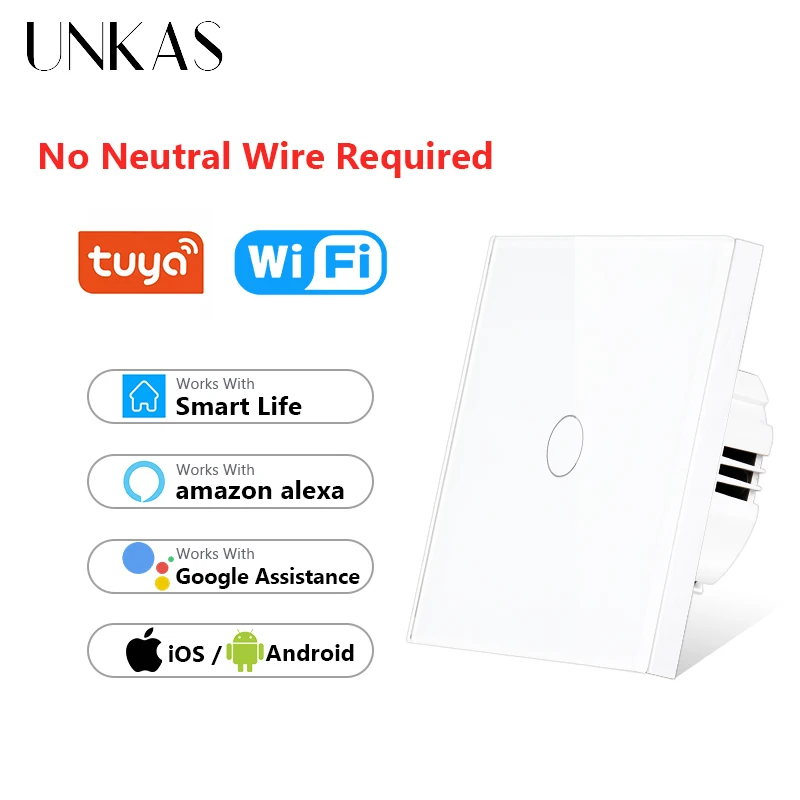 

Wifi Wall Touch Switch EU No Neutral Wire Required Smart Light Switch 1 2 3 Gang 220V Tuya Smart Home Support Alexa Google Home
