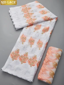 Кружево SJD, африканская кружевная ткань с повязкой на голову, Высококачественная швейцарская вуаль, кружево с небольшими отверстиями, кружева из Дубая, 5 ярдов + 2 ярда для свадьбы a22.