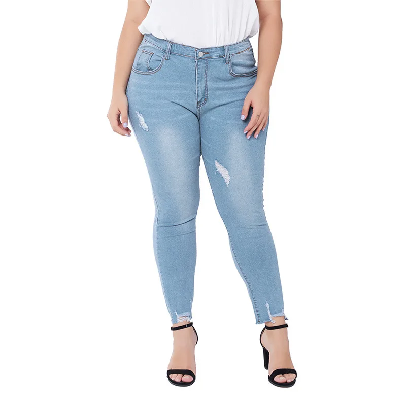 

Women's plus size jeans ripped stretch wash slim fit