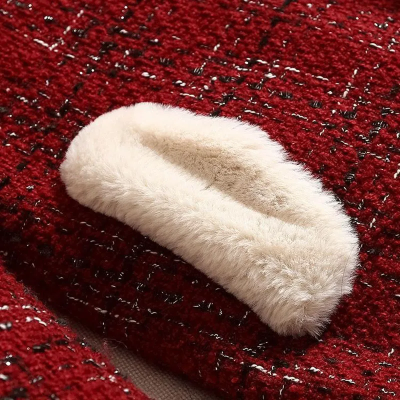 Женское твидовое зимнее пальто утепленное бархатное с длинным рукавом и молнией