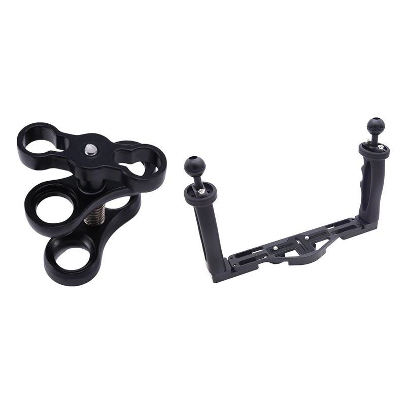 

2 Pcs Camera Accessories: 1 Pcs 1 Inch Ball Butterfly Clip Adapter & 1 Pcs Dual Handheld Stabilizer with Double Handle
