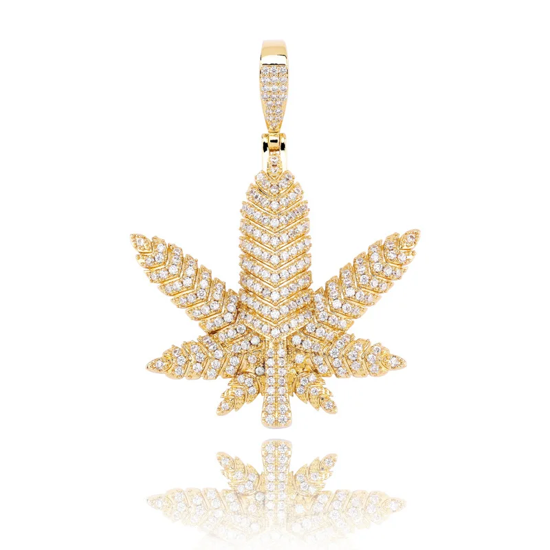В стиле хип-хоп Micro Pave AAA CZ камень Bling лед из клена Конопля Marijuanas лист подвески