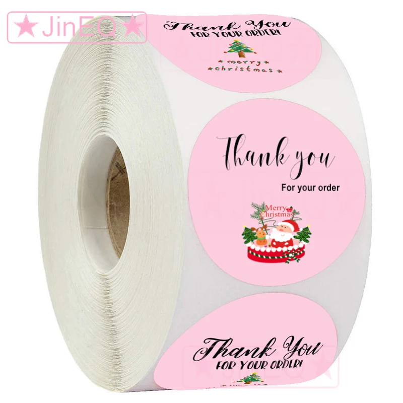 

Розовый спасибо стикер s для вашего заказа 500 шт круг Рождество Праздник Наклейка рулон для пекарни, Подарочная бирка, карты деловые наклейк...