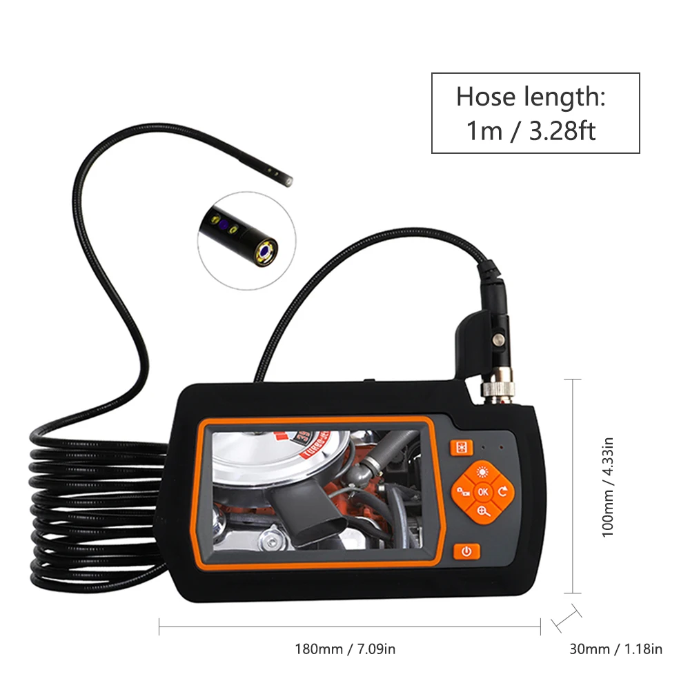 

5.5mm Dual-lens Industrial Endoscopes with 4.3 Inch IPS Screen 1080P HD Borescope Inspection Camera with 6 LEDs Lights IP67 Lens