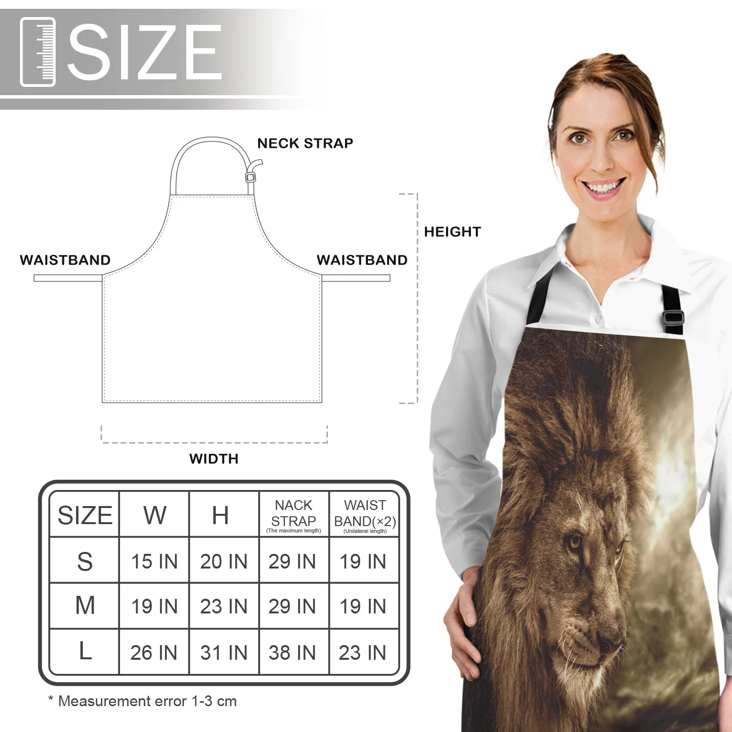 

Kitchen Apron Lion Wild Animals Adjustable BBQ Bib Canvas Aprons For Women Cooking Baking Restaurant Kids Apron Pinafore