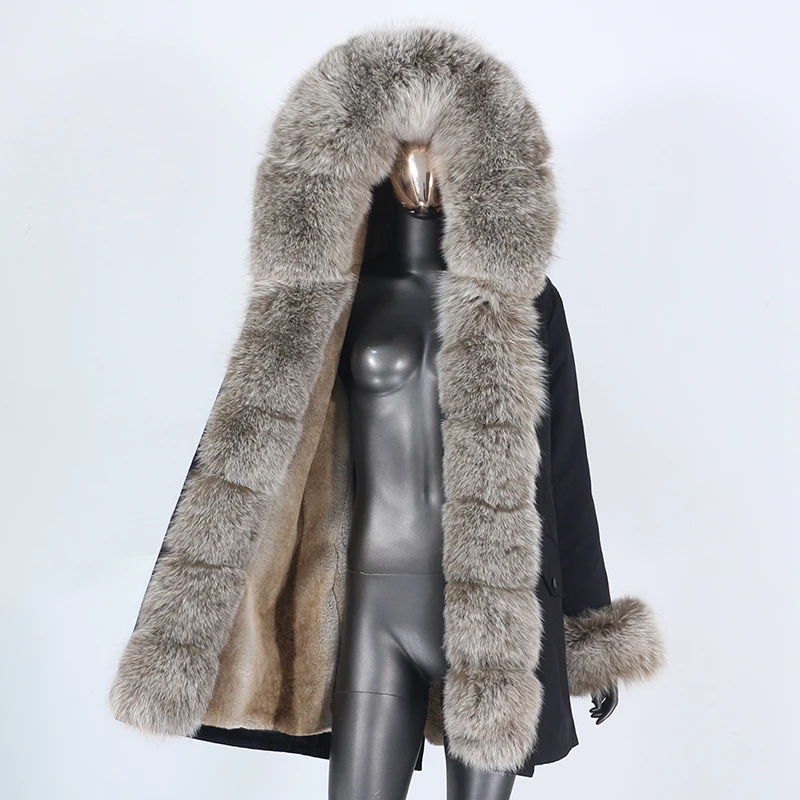 Женская длинная меховая парка CXFS теплая водонепроницаемая куртка с воротником