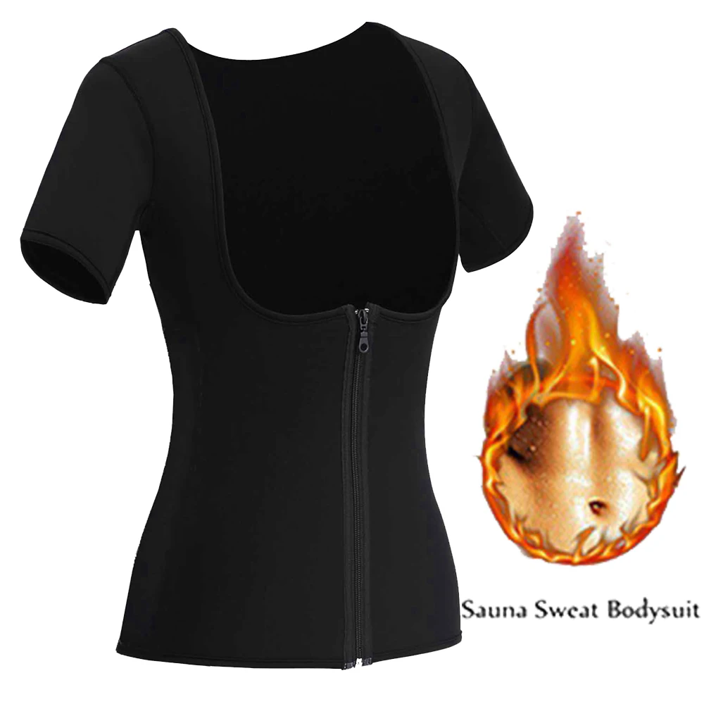 sauna suit for women body shaper slimming shapeweas Neoprene Waist Trainer Tops Sweat Material coat Vest Short sleeve Corset Gym