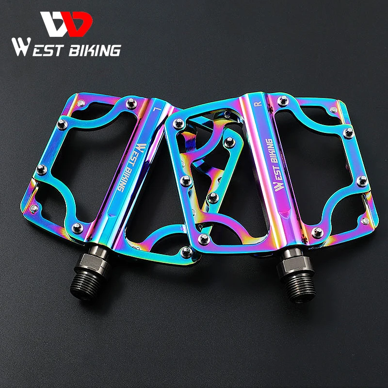 

WEST BIKING Colorful Bicycle Pedals 3 Bearings CNC Ultralight MTB Road Bike Part Anti-slip Flat BMX Pedals Cycling Accessories