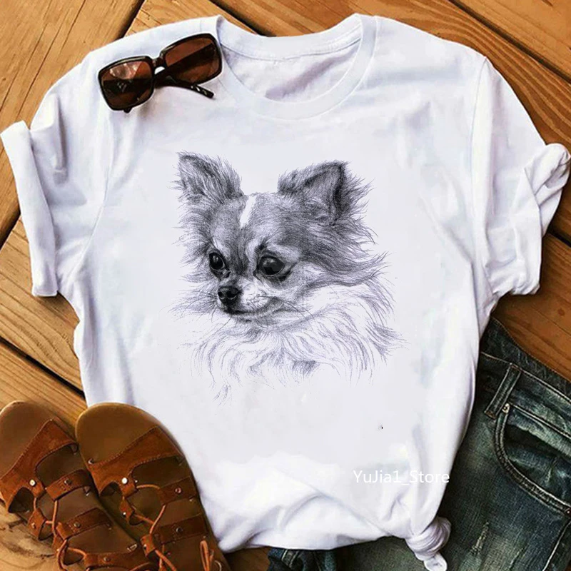 

Women T-shirt Schnauzer/Seymour/Yorkshire Terrier/Chihuahuas/ Retriever/pomeranian/Papillon Dog Portraitwomen Summer T-shirt
