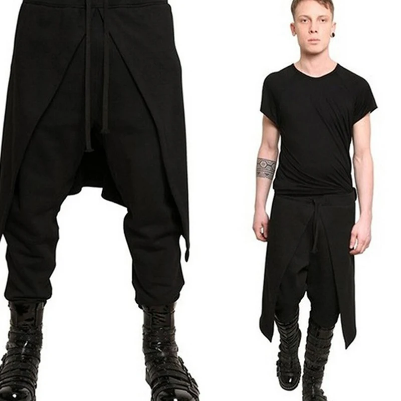

2021 Brand Cool Mens Gothic Punk Style Harem Pants Black Hip-hop Wear Loose Pants DrawString Baggy Dancing Crotch Trousers