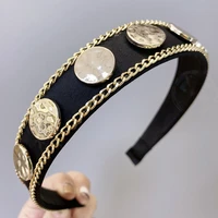 new european coin baroque hairbands black gold width chain vintage headband for women girls hair accessories crown tiara jewelry