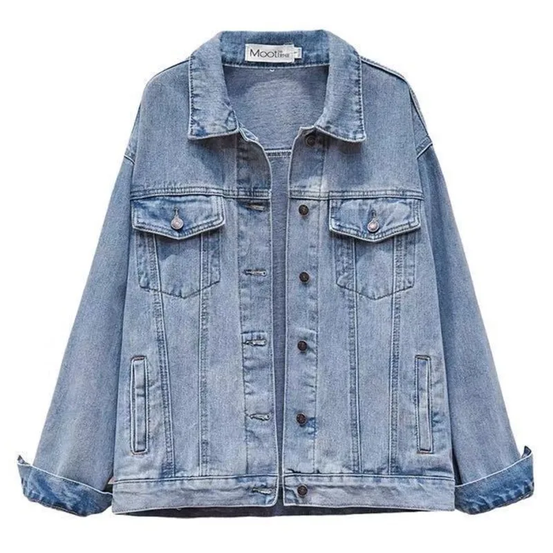 

Женская джинсовая куртка, синяя Повседневная Свободная куртка с длинным рукавом, на пуговицах, в стиле пэчворк, Осень-зима 2021