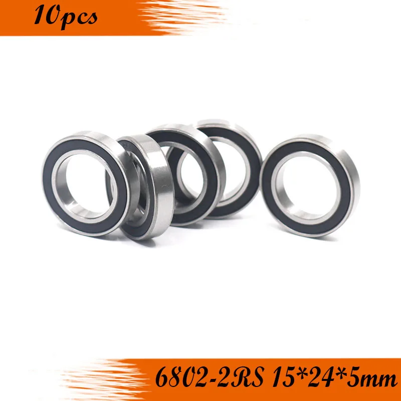 Free shipping 10Pcs 6802-2RS 6802RS 6802rs 6802 rs Deep Groove Ball Bearings 15 x 24 x 5mm High Quality