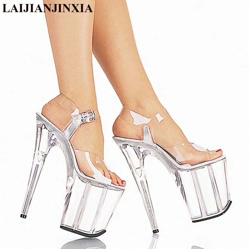 New 20CM high heel sandals, crystal transparent platform pole dancing/performance/star/model wedding dance shoes