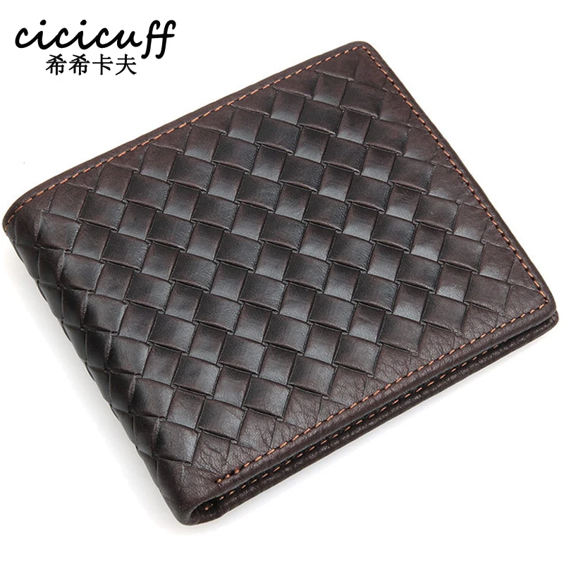 

Кошельки мужские из натуральной кожи, короткий складной бумажник из воловьей кожи, модный тканый роскошный брендовый деловой держатель с з...