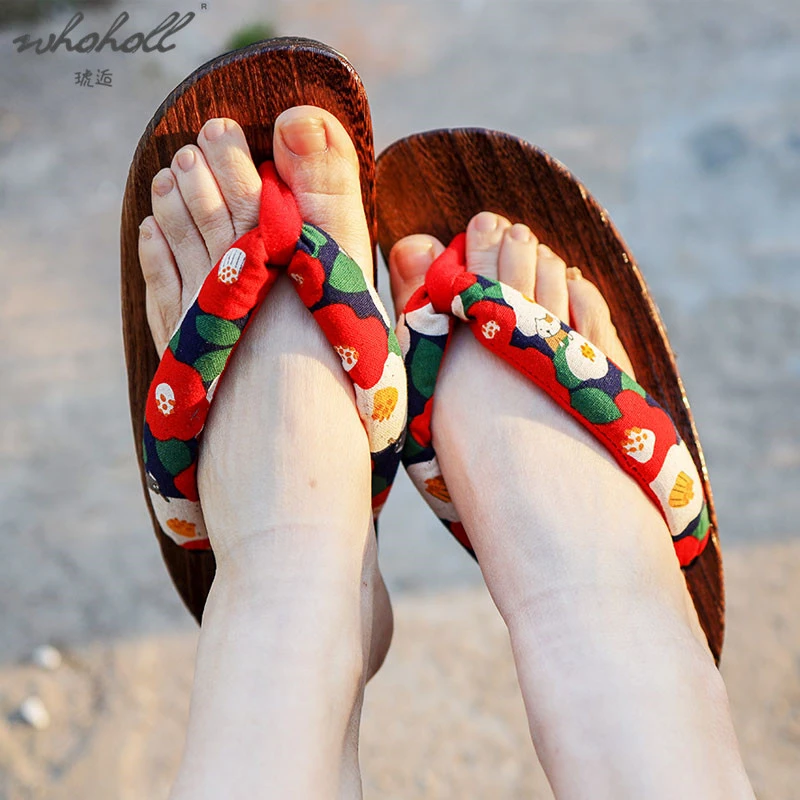 WHOHOLL Clogs Women's Japanese Sandals Cos Geta Flip-flops Thick Bottom Wood Slippers Summer Anti-skid High Heel Wedge Sandals