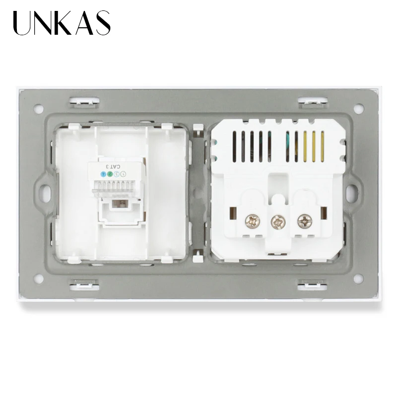UNKAS розетка европейского стандарта с 2 USB портами для зарядки + 1 Gang RJ11 ядерный